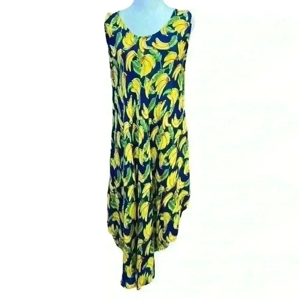 RARE VTG Jessica Taylor one size blue banana print swim cover up asymmetrical